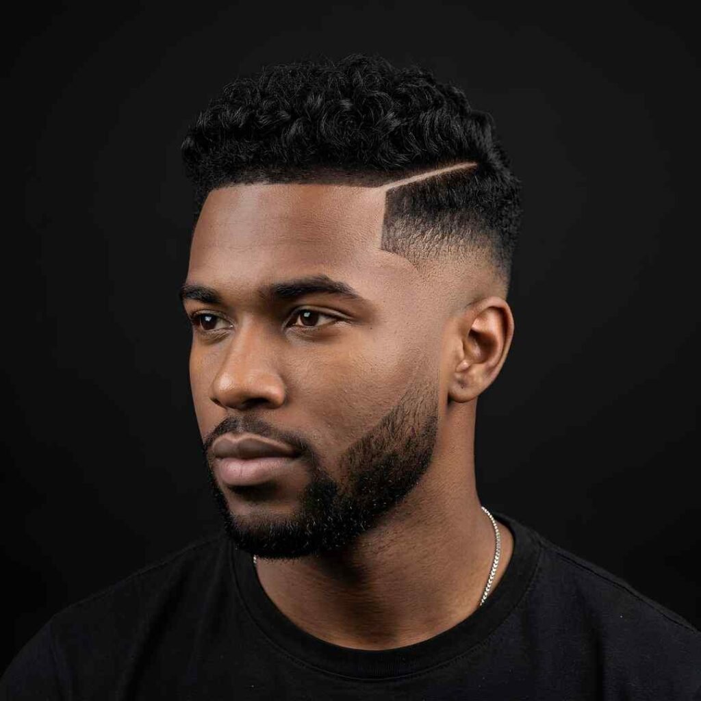 Curly Burst Fade Hard Part