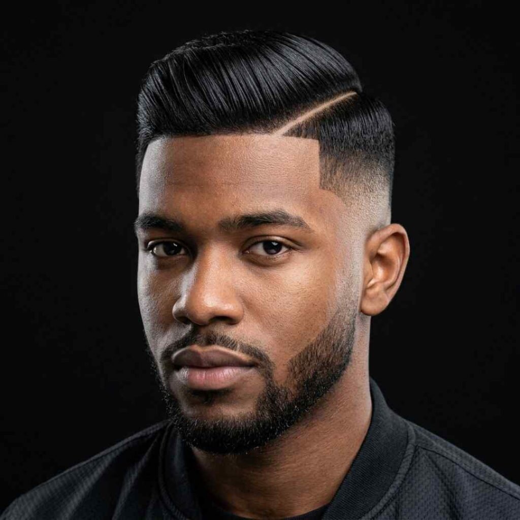 Straight Hair Burst Fade Hard Part
